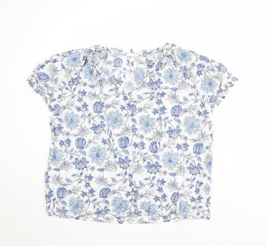 Gap Womens White Floral Polyester Basic T-Shirt Size M V-Neck