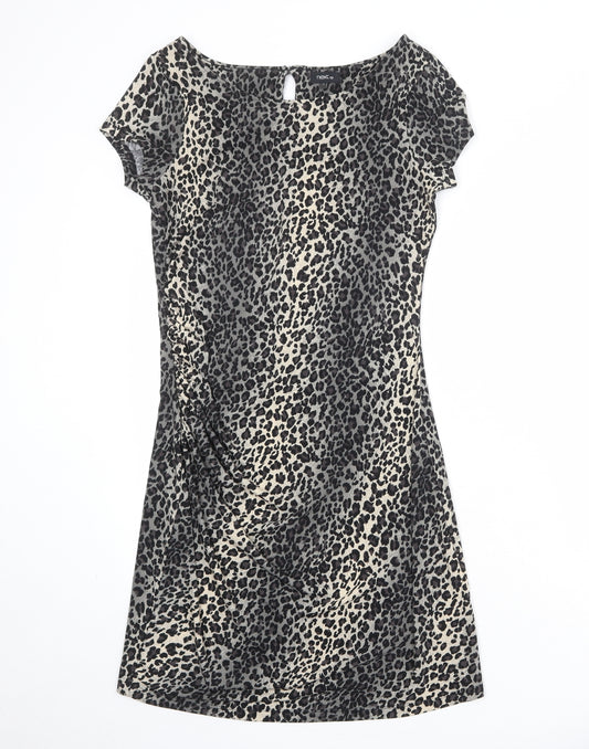 NEXT Womens Multicoloured Animal Print Polyester A-Line Size 8 Round Neck Button - Leopard Print
