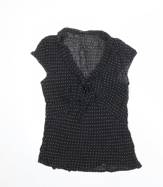 Hobbs Womens Black Polka Dot Polyester Basic Blouse Size 14 V-Neck