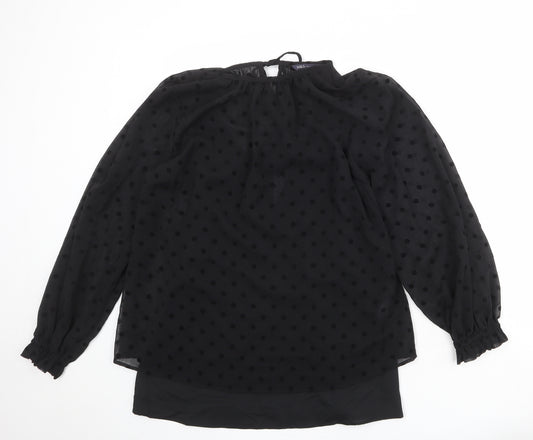 Marks and Spencer Womens Black Polka Dot Polyester Basic Blouse Size 14 Round Neck