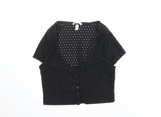 H&M Womens Black Scoop Neck Polyester Cardigan Jumper Size L