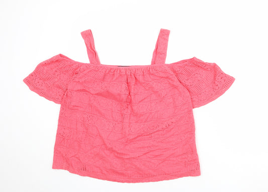 Dorothy Perkins Womens Pink Geometric Cotton Basic Blouse Size 14 Off the Shoulder - Cold Shoulder