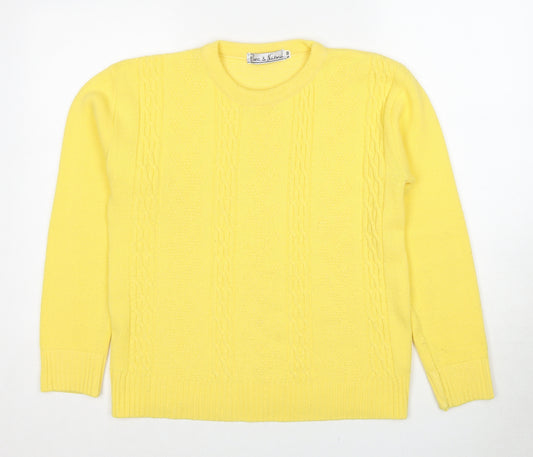 Pure & Natural Womens Yellow Round Neck Acrylic Pullover Jumper Size S - Size S-M
