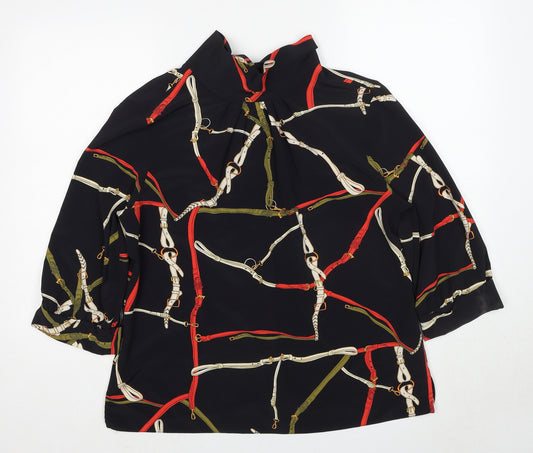 Dorothy Perkins Womens Black Geometric Polyester Basic Blouse Size 14 Round Neck