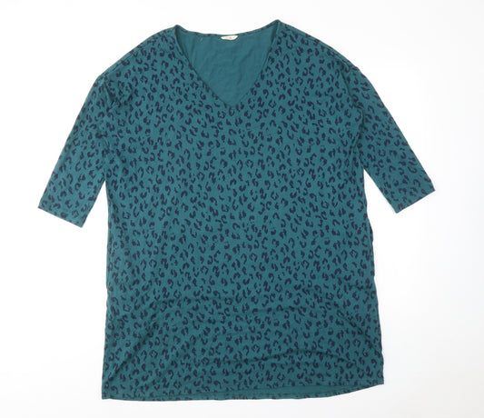 Hush Womens Blue Animal Print Cotton T-Shirt Dress Size 8 V-Neck Pullover - Leopard Print