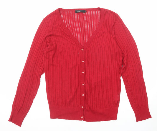 Sirup Womens Red V-Neck Cotton Cardigan Jumper Size L