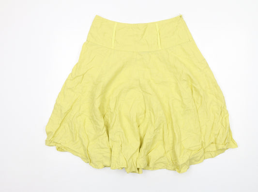 Dunnes Stores Womens Yellow Linen Swing Skirt Size 12 Zip