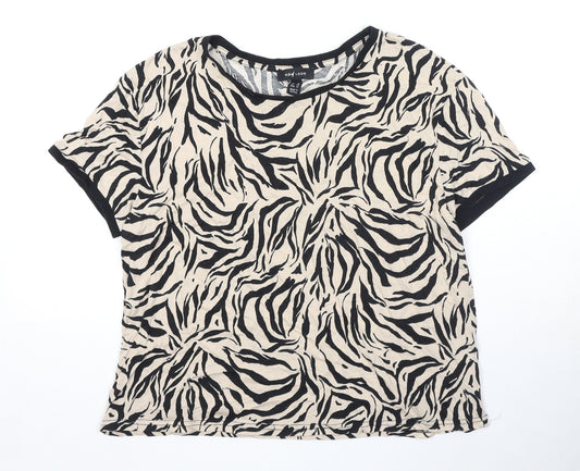 New Look Womens Black Animal Print Cotton Basic T-Shirt Size 16 Round Neck - Tiger Print