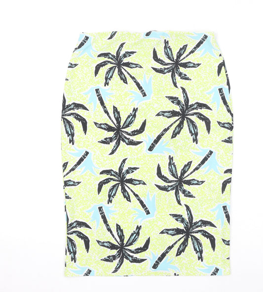 Missguided Womens Green Geometric Polyester Bandage Skirt Size 12 - Palm Tree Pattern