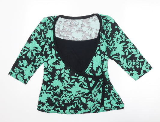 Wardrobe Womens Green Floral Viscose Wrap Blouse Size 14 Scoop Neck