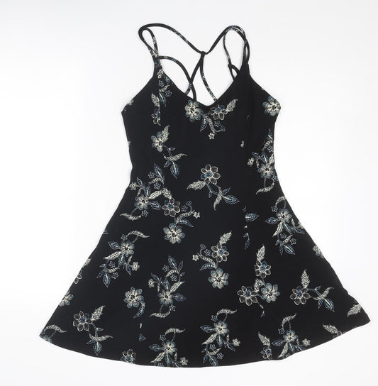 Aéropostale Womens Black Floral Polyester Slip Dress Size M V-Neck Pullover