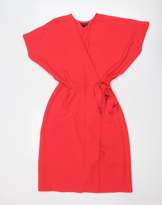 Topshop Womens Pink Polyester Wrap Dress Size 8 V-Neck Button