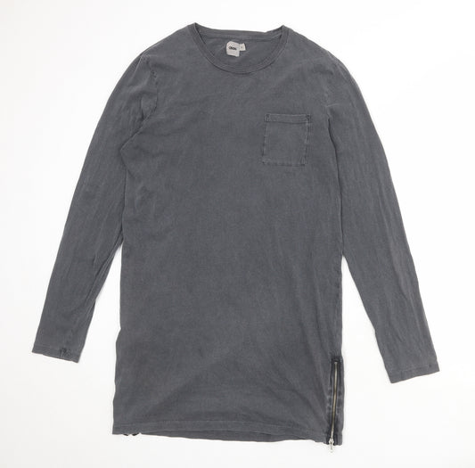 ASOS Womens Grey 100% Cotton T-Shirt Dress Size M Round Neck Zip - Zip detail on sides
