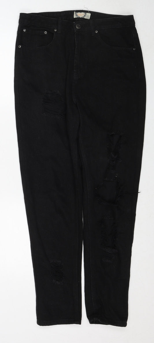 Boohoo Womens Black Cotton Mom Jeans Size 12 Regular Zip