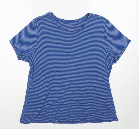 John Lewis Womens Blue Striped Cotton Basic T-Shirt Size 16 Boat Neck