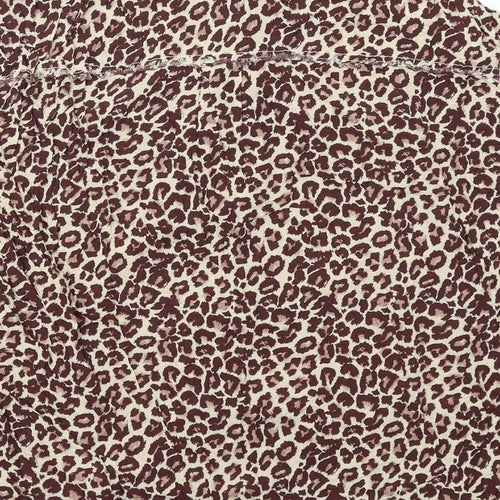 We The Free Womens Brown Animal Print Viscose Basic Button-Up Size L Collared - Leopard Print