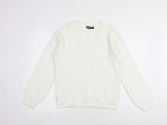 Marks and Spencer Womens White V-Neck Polyester Pullover Jumper Size S
