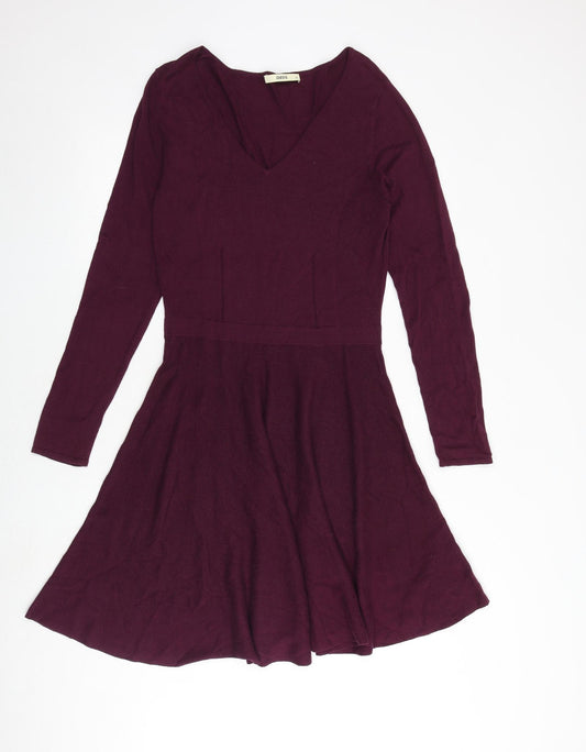 Oasis Womens Purple Cotton Jumper Dress Size M V-Neck Pullover
