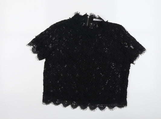 Zara Womens Black Polyester Basic T-Shirt Size M Round Neck