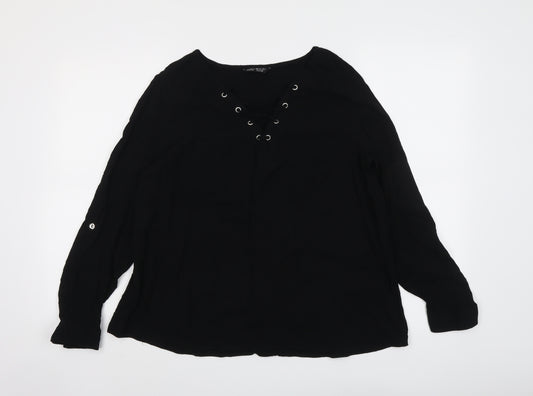 Select Womens Black Polyester Basic Blouse Size 14 V-Neck