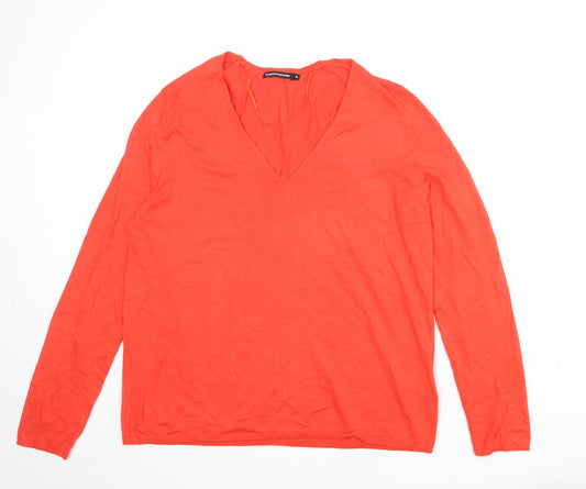 Monoprix Womens Red V-Neck Viscose Pullover Jumper Size XL