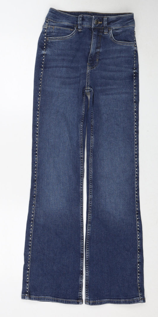 Marks and Spencer Womens Blue Cotton Flared Jeans Size 6 Regular Zip