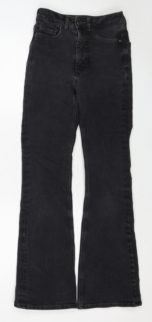 Marks and Spencer Womens Black Cotton Flared Jeans Size 6 Regular Zip