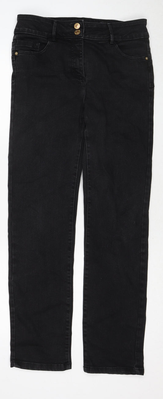 Marks and Spencer Womens Black Cotton Straight Jeans Size 12 Slim Zip