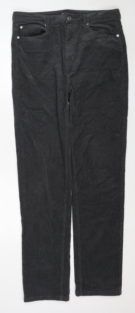Marks and Spencer Womens Grey Cotton Trousers Size 16 Regular Zip