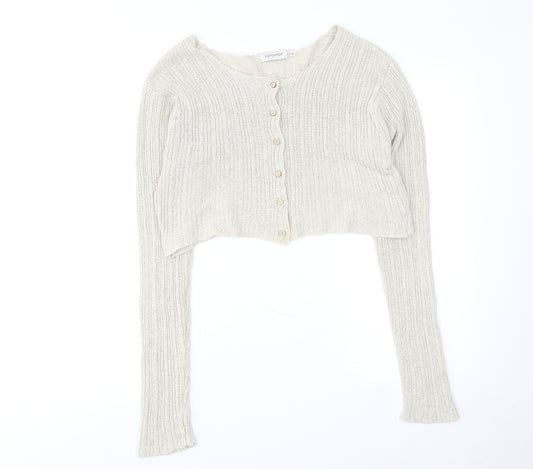 Topshop Womens Beige Round Neck Acrylic Cardigan Jumper Size L - Cropped