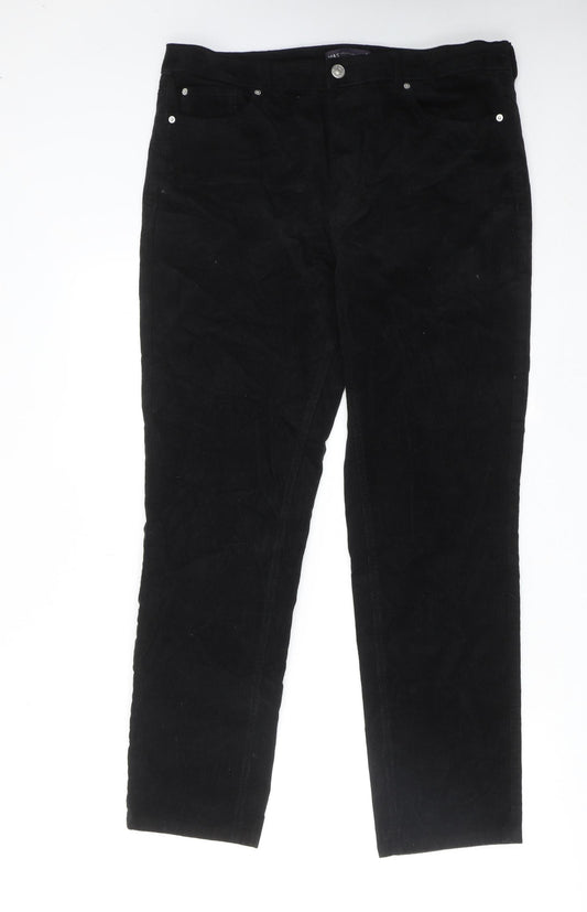 Marks and Spencer Womens Black Cotton Trousers Size 16 Regular Zip