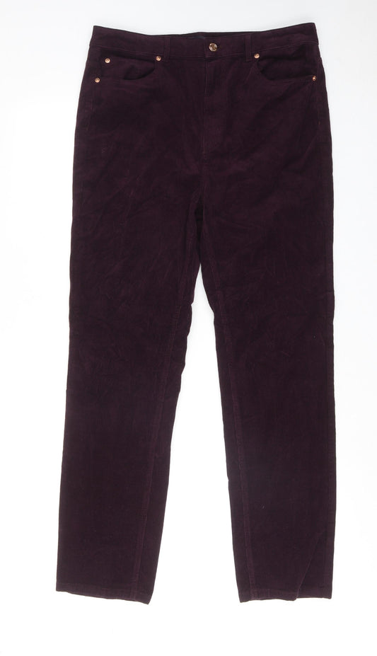 Marks and Spencer Womens Purple Cotton Trousers Size 16 Regular Zip