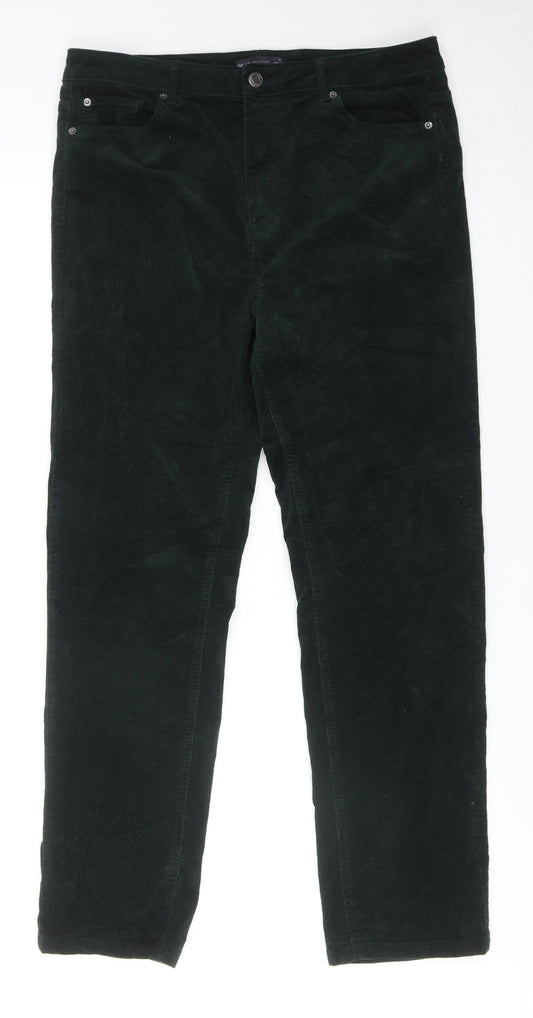 Marks and Spencer Womens Green Cotton Trousers Size 16 Regular Zip