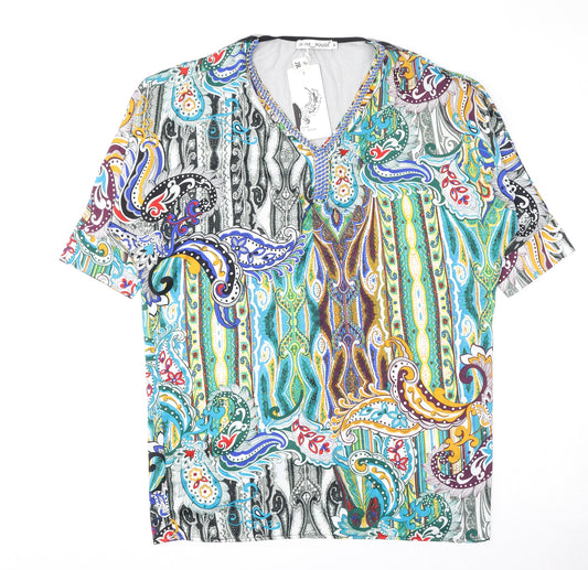 Jaune Rouge Womens Multicoloured Geometric Polyester Basic T-Shirt Size M V-Neck
