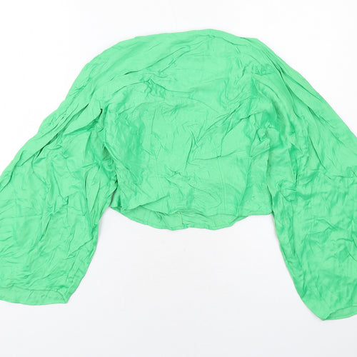 Zara Womens Green Viscose Basic Blouse Size S V-Neck