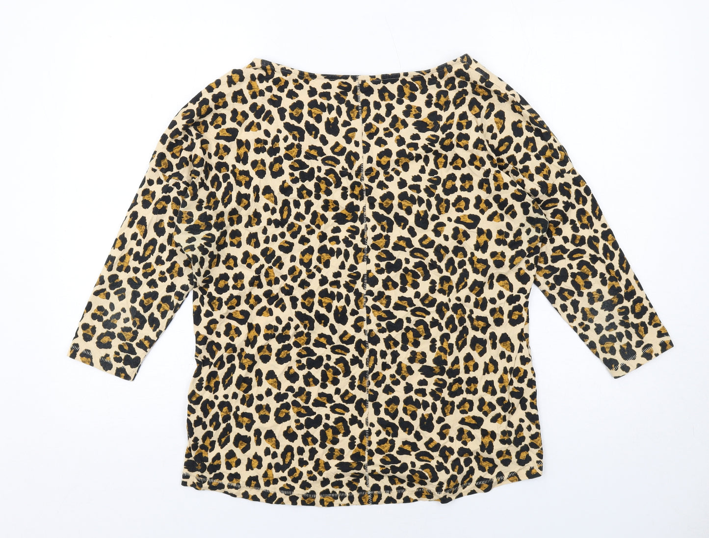 Marks and Spencer Womens Beige Animal Print Cotton Basic Blouse Size 16 Round Neck - Leopard Print