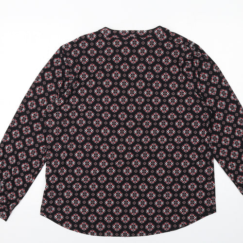 Anne Klein Womens Black Geometric Polyester Basic Blouse Size L V-Neck