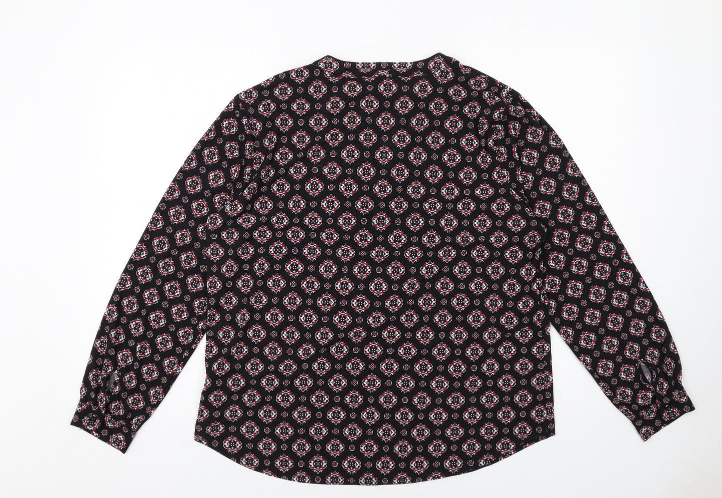Anne Klein Womens Black Geometric Polyester Basic Blouse Size L V-Neck