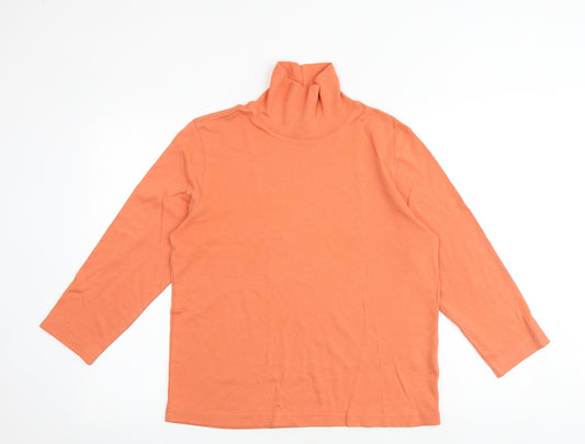 Lands' End Womens Orange 100% Cotton Basic T-Shirt Size M Roll Neck - Size 10-12
