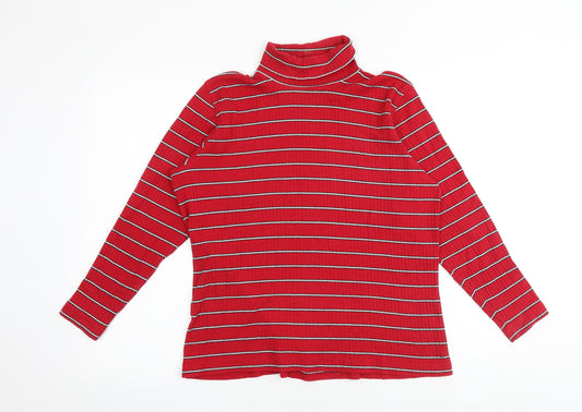 Dsport Womens Red Striped 100% Cotton Basic T-Shirt Size M Roll Neck