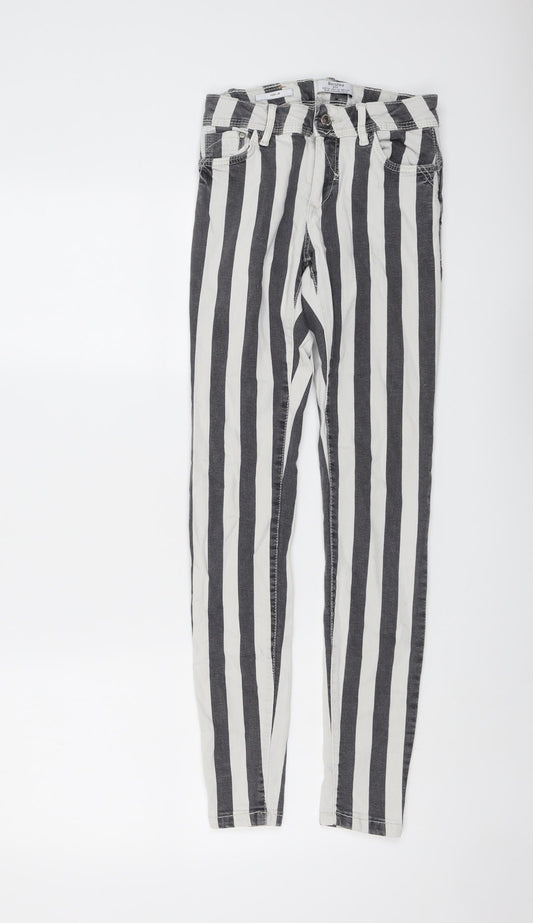 Bershka Womens Grey Striped Cotton Skinny Jeans Size 6 L28 in Regular Button