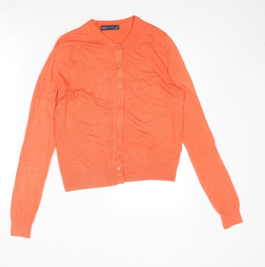 Marks and Spencer Womens Orange Round Neck Viscose Cardigan Jumper Size 10