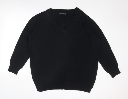 Marks and Spencer Womens Black V-Neck Cotton Pullover Jumper Size 20