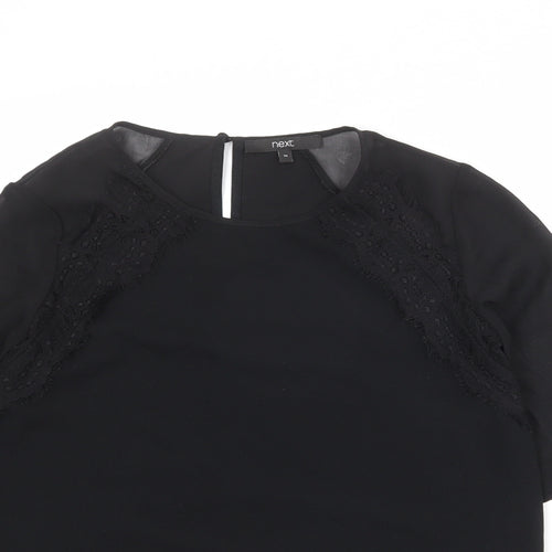NEXT Womens Black Polyester Basic Blouse Size 10 Round Neck