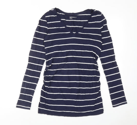 Gap Womens Blue Striped Cotton Basic T-Shirt Size M V-Neck