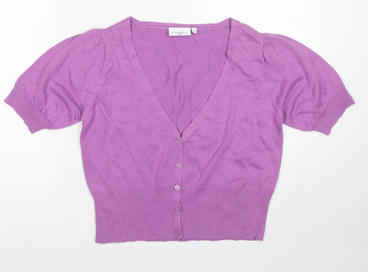New Look Womens Purple V-Neck Cotton Cardigan Jumper Size 16