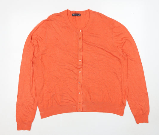 Marks and Spencer Womens Orange Round Neck Viscose Cardigan Jumper Size 22