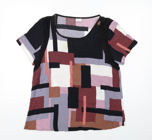 Infront Womens Multicoloured Geometric Viscose Basic T-Shirt Size M Round Neck