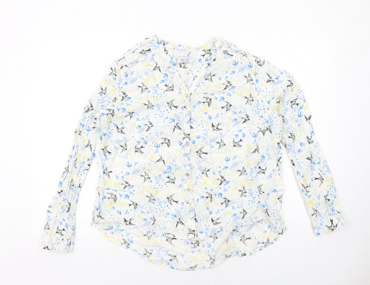 Per Una Womens White Geometric Cotton Basic Button-Up Size 18 V-Neck - Bird Pattern
