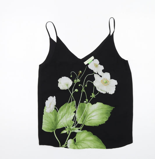 Oasis Womens Black Polyester Basic Tank Size 12 V-Neck - Flower